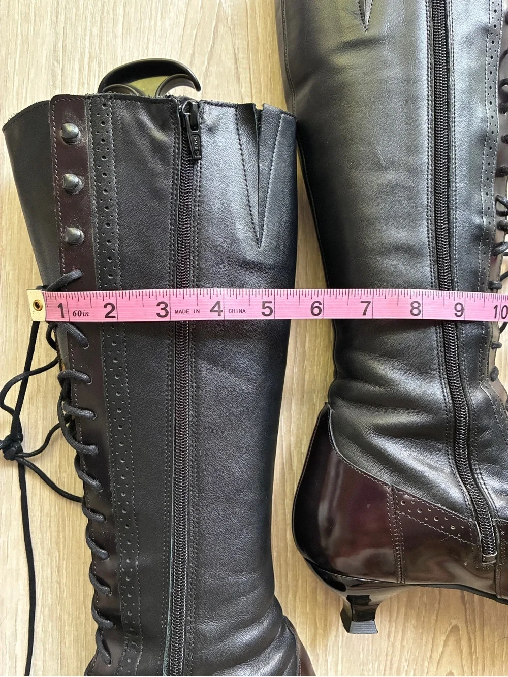 FLUEVOG- Half Truth Sherry, Black and purple Leather Lace-Up tall boots, size 9 - Picture 13 of 16